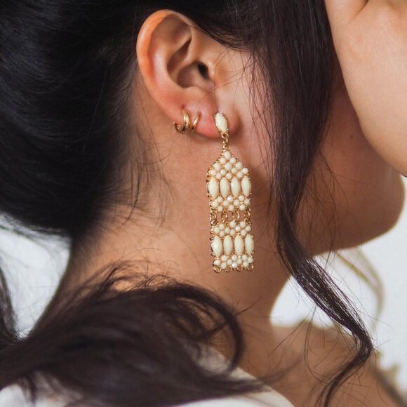 Ivory & Gold Chandelier Earrings - Picture 1 of 2